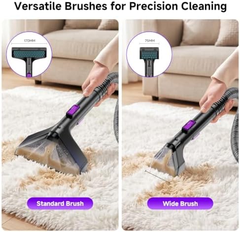 Portable Carpet Cleaner & Upholstery Cleaner Machine - 21Kpa Carpet Cleaner Machine, Self-Cleaning, Deep Cleaner for Pet Stains, Cars, Couch, Rug, Furniture with Dual Brush, Large Tank, Purple - Image 4