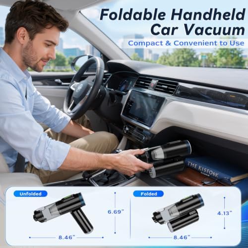 Handheld Car Vacuum Cordless, Foldable 20000Pa Portable Vacuum Cleaner with with Vacuum & Blower, Rechargeable with LED Display, USB-C Charging, Washable HEPA Filter for Car, Truck, SUV & Home - Image 3