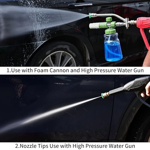 Foam Cannon Dual Connector Accessory,Pressure Washer Double Tip Attachment for Foam Blaster with 7 Power Washer Sprayer Nozzles, 1/4" Quick Connect, 3600 PSI - Image 6