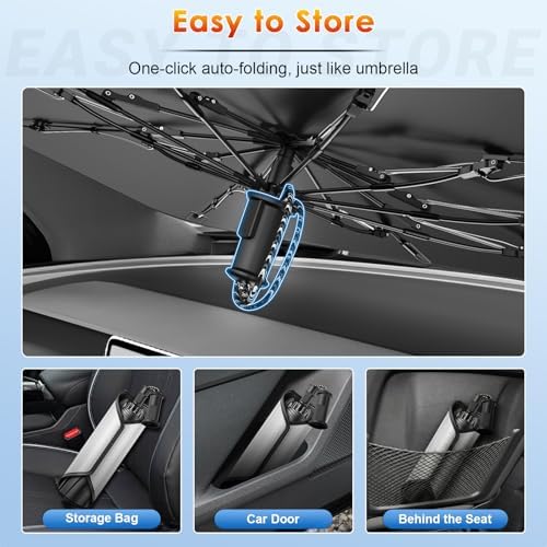 for Windshield Sunshade Umbrella 2019-2026 Ford Ranger, Custom Fit Windshield Sun Protector Cover, 6-Layer Heat-Resistant Fabric, Ultra-Strong Fiberglass Frame, Quick Setup (for 2019-2026 Ranger) - Image 6