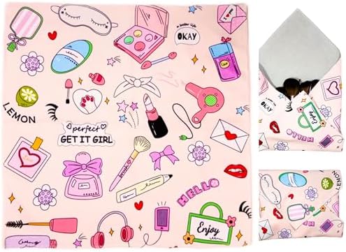 Self-Adhesive Magic Cloth Makeup Bag & Multi-Use Organizer|17.7"x17.7" Portable Travel Cosmetic Bag, Camera Lens Protector, Laptop Sleeve|Beauty Cuties Design Reusable Washable Storage Wrap by Unknown