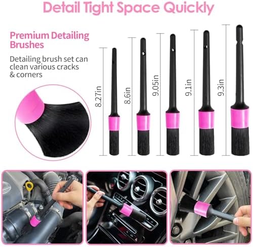 Windshield Cleaner Tool, 17Pcs Pink Car Interior Cleaning Kit, Detailing Kit Cleaner, Detailing Brush, Cleaning Gel, Inside Cleaning Supplies Accessories for Women Girl Gift - Image 4