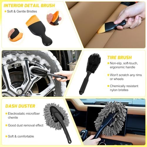 Nilight 37PCS Car Detailing Kit for Interior Exterior Car Care, Yellow - Image 5