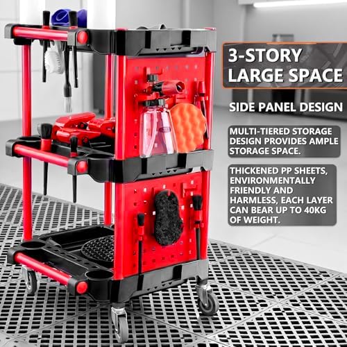 Auto Detailing Cart with Wheels, 3 Tier Rolling Detail Cart - Image 4