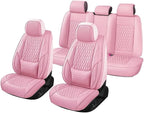 Car Seat Covers Full Set Fit For Toyota Land Cruiser 2000-2026, Pink | Lumbar Support, Premium Faux Leather, Breathable, Anti-Slip, Airbag Compatible, Waterproof, Car Seat Protectors, 2 Row-5Seat - Image 7