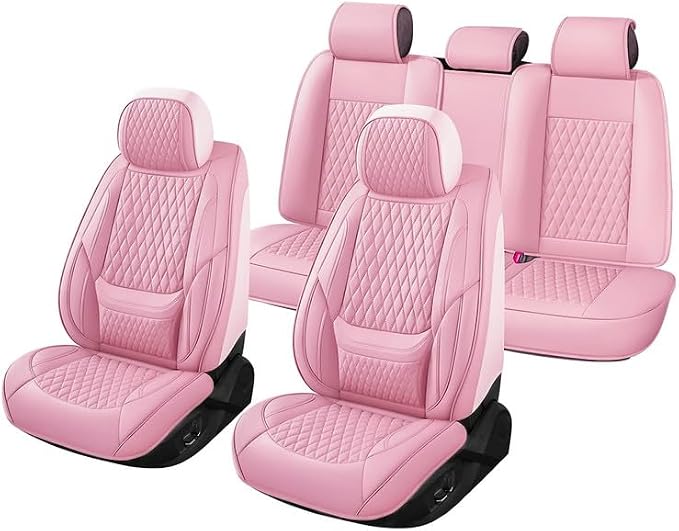 Car Seat Covers Full Set Fit For Toyota Land Cruiser 2000-2026, Pink | Lumbar Support, Premium Faux Leather, Breathable, Anti-Slip, Airbag Compatible, Waterproof, Car Seat Protectors, 2 Row-5Seat - Image 7