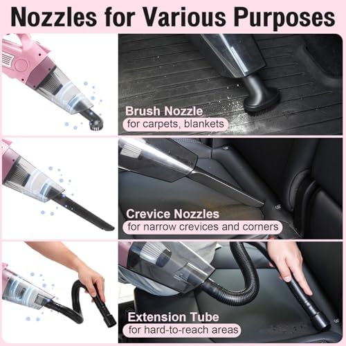 Pink Car Cleaning Kit, 25Pcs Detailing Kit Interior with 4-in-1 Power Handheld Vacuum Cleaner, Detailing Brush Set, 2-in-1 Windshield Cleaner Tool, Car Accessories for Cleaning, Gift for Women - Image 4