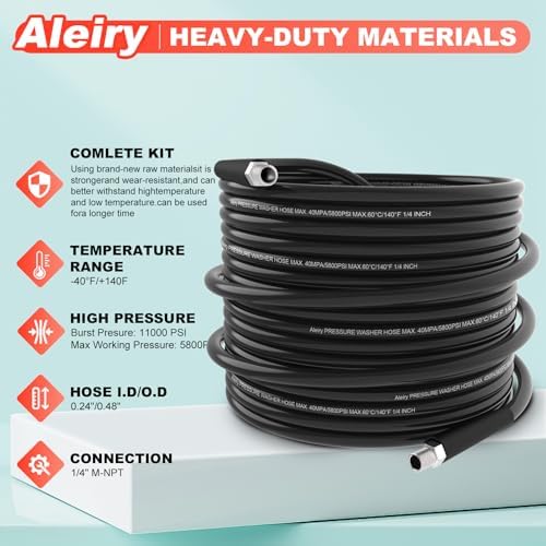 Sewer Jetter Kit for Pressure Washer,Water Jet Drain Cleaning Hose with Corner Rotating Button Spring Nose 1/4" NPT Sewer Cleaning Tool High-Pressure Nozzles,5800 PSI 50 FT - Image 2