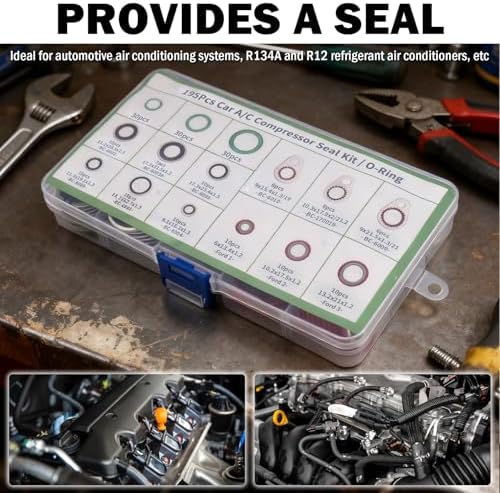 195PCS O Ring Assortment Kit,Multi-Size Car Air Conditioning Compressor Seals O-Ring & Gakest,Universal A/C Seal Kit for Automotive Replacement AC Compressor Kit R134A Refrigerant Valve Core - Image 6