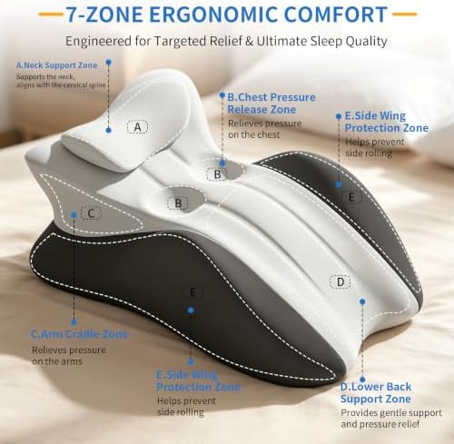 Memory Foam Wedge Pillow with Chest Pressure Relief Area- Grey - Image 3