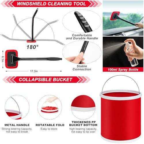 44Pcs Car Wash Cleaning Kit with Detailing Brushes Car Vacuum Drill Brush Set Collapsible Bucket Windshield Cleaning Tool Tire Brush Towels Complete Interior Exterior Detailing Set for Car - Image 5