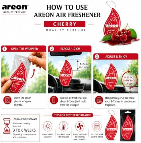 AREON MON MA26 Hanging Best Car Air Freshener Cherry Scent, Paper Hanging Ornaments, Long Lasting Scent for Car or Home 12 Pack - Image 5