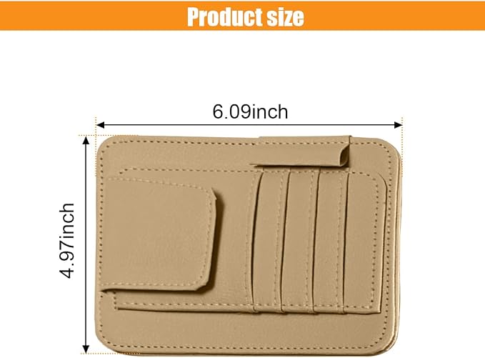 GLSOWEE Leather Car Sun Visor Organizer Clip with Sunglasses Holder, Beige | Universal Car Truck Visor Document Holder, Auto Visor Pocket Storage Pouch for Bill Card Registration/Driving License Pen - Image 2
