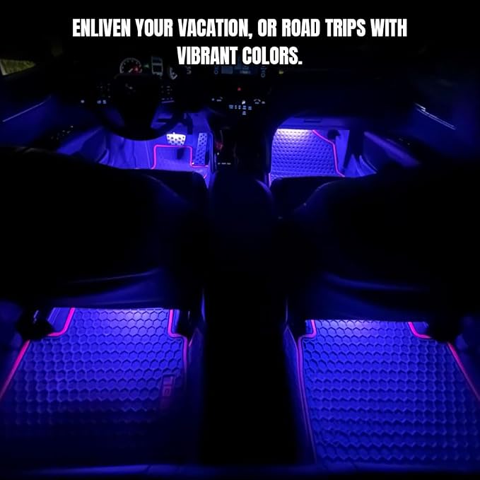 Car LED Strip Light, Interior Car Lights, 12V 24 LED Auto Atmosphere Lamps with Cigarette Lighter, Auto Lamp Ambient Night Light Strip Lighting Kit for Vehicles (USB/Blue) - Image 3