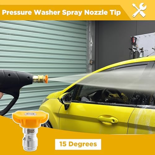 15° Yellow Pressure Washer Nozzle Tips for Cleaning Cars, Driveways - Image 2