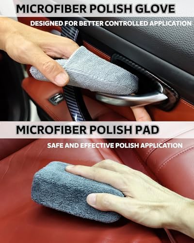 PRO Car Interior Cleaning Kit (9-Piece) - Deep Clean Tools for Leather, Dashboard & Upholstery | Boar Bristle Brush, Dual-Sided Scrub Sponge, Microfiber Towels, Polish Scrub Mitt, Detailing Brushes - Image 4