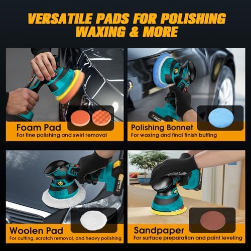 Cordless Car Buffer Polisher kit, DA Polisher with 2*21V Batteries - Image 6