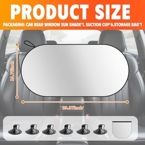 39.37"x19.76" Car Rear Window Sun Shade with 6 Suction Cups,Titanium Silver Rear Windshield Sun Shade for Blocking Heat,Foldable Back Window Suns Shades for Car SUV - Image 2