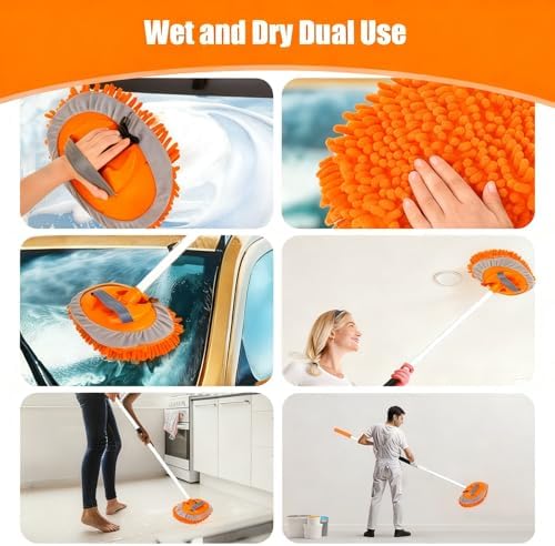 62" Car Wash Brush with Long Handle Chenille Scratch-Free Head Aluminum Pole - Image 2