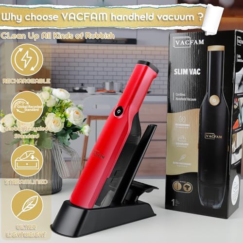 Handheld Vacuum Cordless,15KPA Vacuum with Storage Dock,Red - Image 2