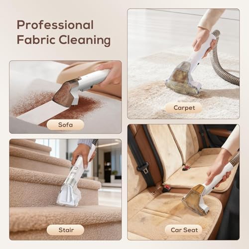 Portable Carpet & Upholstery Spot Cleaner Machine,15Kpa Deep Carpet Cleaner for Rug, Pet, Couch, Car, Stairs & Furniture, Handheld Couch Cleaner Machine with 2 Size BrushHead & Self-Cleaning System - Image 3