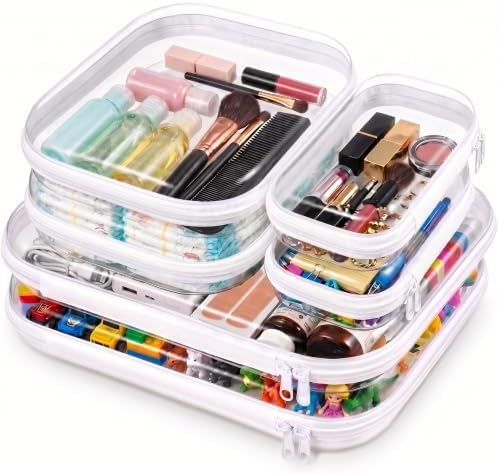Clear Hard Shell Zipper Case, 6 Pack Diaper Bag Organizer Pouches Set | Multi-Size Heavy Duty Crush-Proof Travel Makeup Bags for Toiletries, Cosmetic, Pencil, Toy Storage (2S+2M+2XL) ﻿ by Unknown