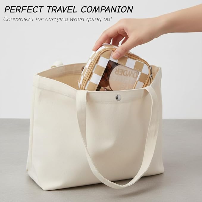 DOB SECHS Mini Checkered Bag for Purse 5.1'' x 5.1'' Small Makeup Bag for Car Cute Clear Cosmetic Bags with Zipper, Tiny Toiletry Bag Lipstick Organizer Pouch Travel Essentials Storage Pouch, Khaki - Image 3