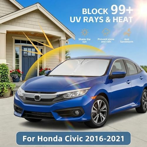 Windshield Sun Shade for Honda Civic 2016-2021 Accessories 4-Layer 240T Front Window Shade Custom Fit Civic Sun Visor Foldable Shade Blocks UV Rays - Image 2
