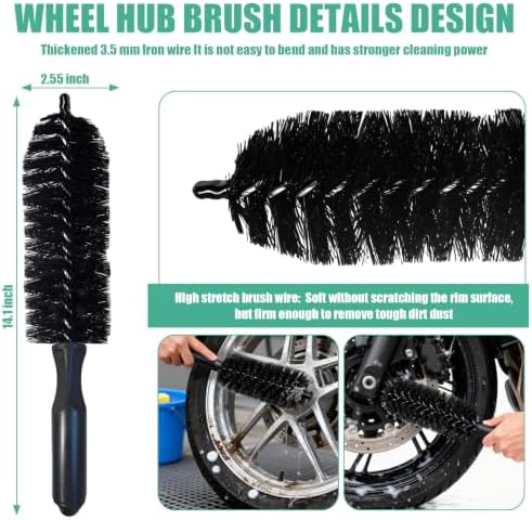 13PCS Motorcycle Cleaning Kit, Motorcycle Detailing Kit Overall Cleaner Tools Car Washing Brush Rims Cleaning Kit Chain Tire Wheel Brush Set Chain Tire for Car Bike Motorbike (Green) - Image 3