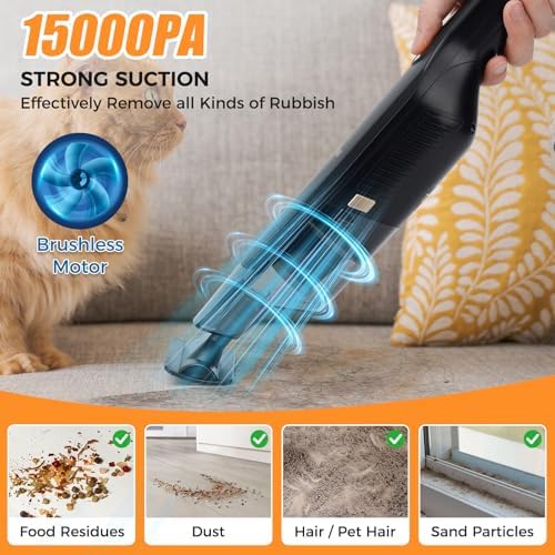 Cordless Handheld Vacuum, 15KPa Car Vacuum, Hose, Dock, 2 Filters - Image 4