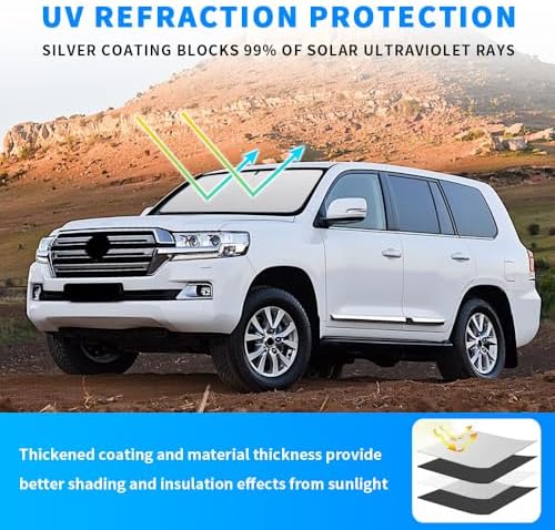 Front Windshield Sun Shade Custom Fit Compatible for Toyota LC200 2008-2021 Sunshade Foldable UV Ray Reflector Sun Visor Protector Accessories Shield Cover Reflective (for Toyota LC200 2008-2021) - Image 4