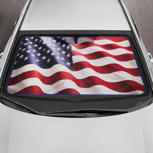 Motor Trend USA Americana Flag Car Windshield Sun Shade for Front Window, Foldable Car Sun Shade with Patriotic Graphic, Collapsible Sun Visor Sunshade for Cars Windshield (Large, 69 x 35 inches) - Image 2