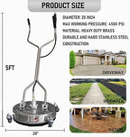 Hourleey 20" Pressure Washer Surface Cleaner with Dual Handles, Stainless Steel Surface Cleaner with 4 Wheels for Driveways, Pathway, Sidewalks, Patios, Decks, 4500 PSI with 3/8" Quick Connector Kit - Image 2