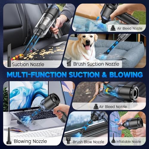 Handheld Car Vacuum Cleaner, 16000PA Hand Held Vacuum Portable Cordless, 2 in 1 Air Duster and Vacuum Cleaner with LED Light, Multi-Nozzles, 120W High Power Mini Vacuum for Home, Pet, Office - Image 6