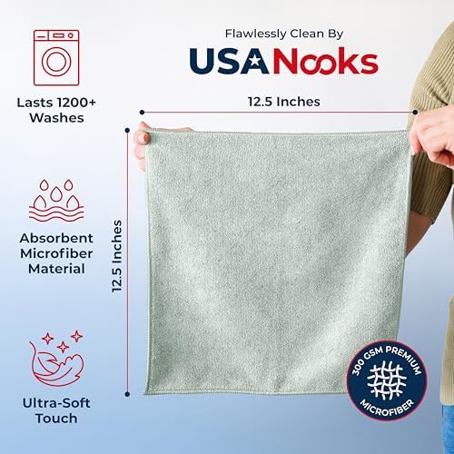USANOOKS Microfiber Cleaning Cloth - Sea Green - 24Pcs (12.5x12.5 inch) High Performance - 1200 Washes, Ultra Absorbent Car Towel Traps Grime & Liquid for Streak-Free Mirror Shine - car Washing Cloth - Image 2