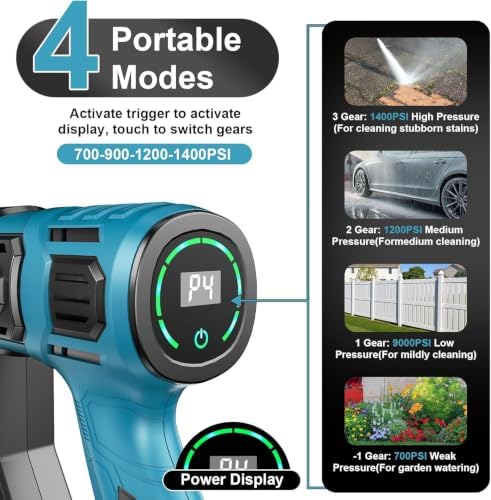 Cordless Portable Washer, Brushless Motor, 4 Speed Modes, 6-in-1 Swivel Nozzle, 2 x 4.0 Ah Batteries, 5 m Hose, Lightweight Handheld Car Washer for Home, Garden - Image 4