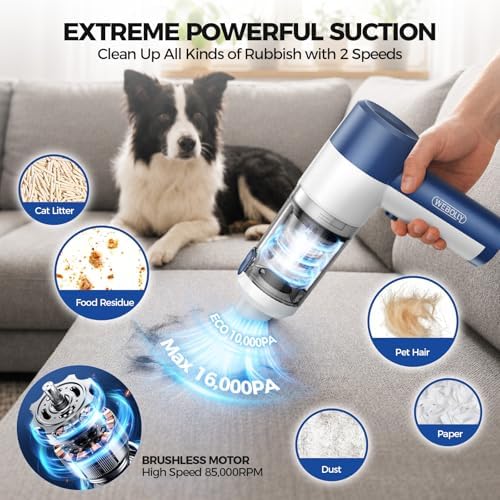 Handheld Vacuum Cordless, 16000PA High Power Car Vacuum with Brushless Motor, 4-in-1 Portable Mini Vacuum & Air Duster, 2 Speeds, 3 Washable Filters & Type C Charging for Pet Hair, Home, Car & Office - Image 2