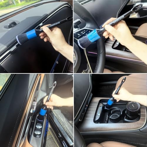 MVEQRRN 3pcs Car Detailing Brush Set,Boars Hair Detailing Brush Blue - Image 5