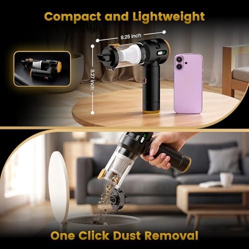 Wansimoo Handheld Car Vacuum Cleaner,25000PA Strong Cyclonic Suction Foldable Mini Vacuum Portable Cordless with Digital Display and One Touch Dust Removal for Car, Home, Office, Kitchen (Gold) - Image 4