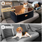 Car Seat for Large Size Dog, Booster Seat for Dogs Under 55 lbs or 2 Small Dogs, Soft Car Dog Bed Filling in Thick Memory Foam with 2 Safety Leashes and Storage Pocket (Brown/Black) - Image 2