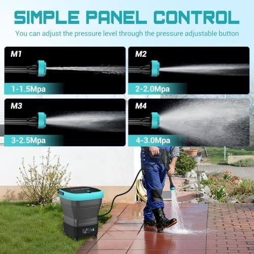 Cordless Washer,Foldable Washer with 2x5.0Ah Battery, 4 Adjustable Model, 4.5Gal Tank 10FT Hose, 6-in-1 Nozzle for Car Washer,Patio,Camping - Image 5