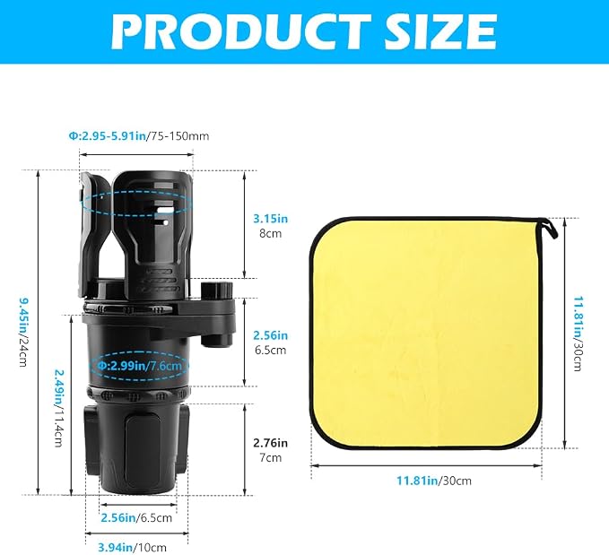 2 in 1 Car Cup Holder Expander, Multifunctional Expandable Car Cup with 360° Rotating Cup Holder Adapter Extender for Car with Adjustable Base Cup Holder Organizer for Large Water Cups and Drinks - Image 7