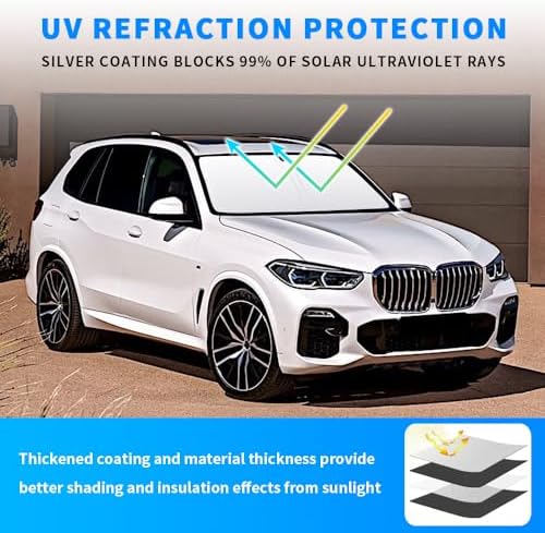Front Windshield Sun Shade Custom Fit Compatible for BMW X5 2019-PRESENT Sunshade Foldable UV Ray Reflector Sun Visor Protector Accessories Shield Cover Reflective (for BMW X5 2019-PRESENT) - Image 2