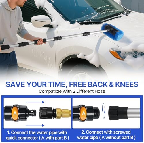 64'' Car Wash Brush with Long Handle, RV Flow-Through Wash Brush with Adjustable Handle, Anti-Scratch Plus Size Soft Car Wash Brush Mop with Hose Attachment Car Wash Kit for SUV RV Truck Boat - Image 4