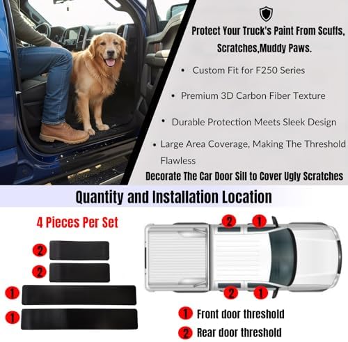 Car Door Sill Protectors for Ford F-250 F250 Super Duty 2000-2026 Accessories, Thick Carbon Fiber Door Sill Scuff Plate Cover, Anti-Scratch Door Entry Guard Decorative Stickers (NO Text, Fit for F250) - Image 3