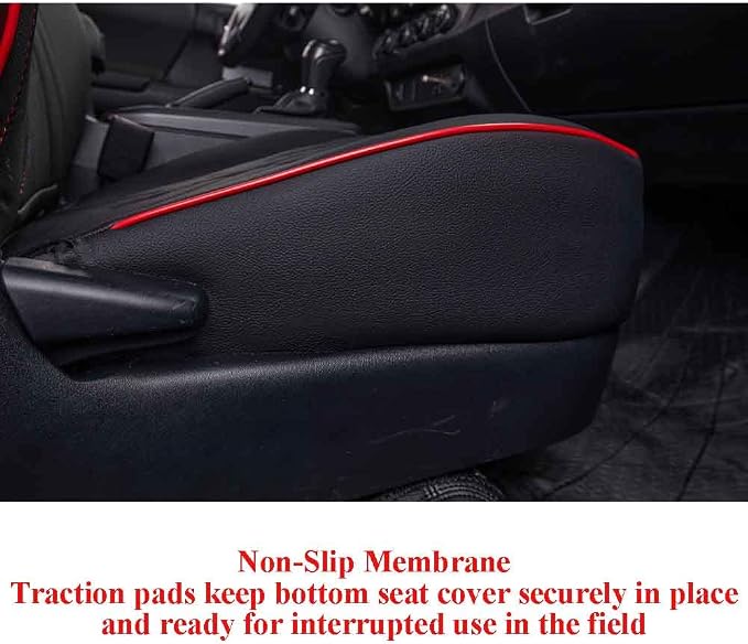 EKR Custom Fit Tacoma Front Car Seat Covers for Toyota Tacoma 2016 2017 2018 2019 2020 2021 2022 2023 Double Cab/Access Cab - Front Row Only, Faux Leather(Black with Red Trim) - Image 3