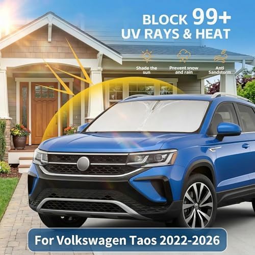 Windshield Sun Shade for Volkswagen Taos 2022-2025 2026 Sunshade Front Window Shade Custom Fit Taos Accessories Sun Visor Foldable Shade Blocks UV Rays Accessories - Image 2
