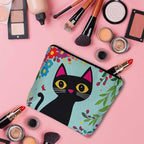 Black Cat Makeup Bag For Women, Adorable Cosmetic Bag Makeup Bags, Funny Kitten Cat Flowers Garden Zipper Bag Travel Bags Toiletry Organizers Pouch Bags Washing Bags For Gym Bathroom - Image 3