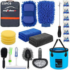 22Pcs Car Wash Cleaning Tools Kit Car Detailing Set with Blue Canvas Bag Collapsible Bucket Wash Mitt Sponge Towels Tire Brush Window Scraper Duster Complete Interior Car Care Kit by AUTODECO