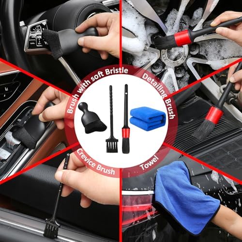 Qydipclin 10pcs Windshield Cleaning Tool Inside Car Window Cleaner Wash Kit with 4 Reusable Microfiber Pads 1 Spray Bottle and Extendable Handle Interior Auto Glass Wiper Kit, Red - Image 3